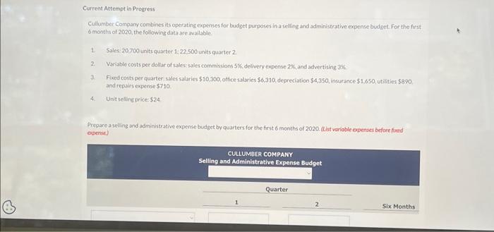  Current Attempt in Progress Cullumber Company combines its operating expenses for