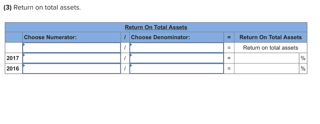  (3) Return on total assets Return On Total Assets Choose Numerator: