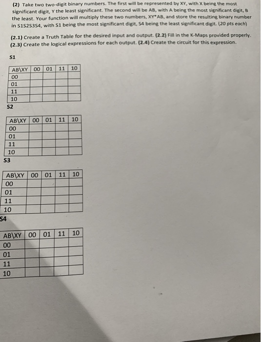  (2) Take two two-digit binary numbers. The first will be represented