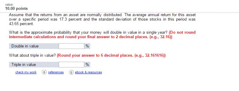  value: 10.00 points Suppose the average return on an asset is