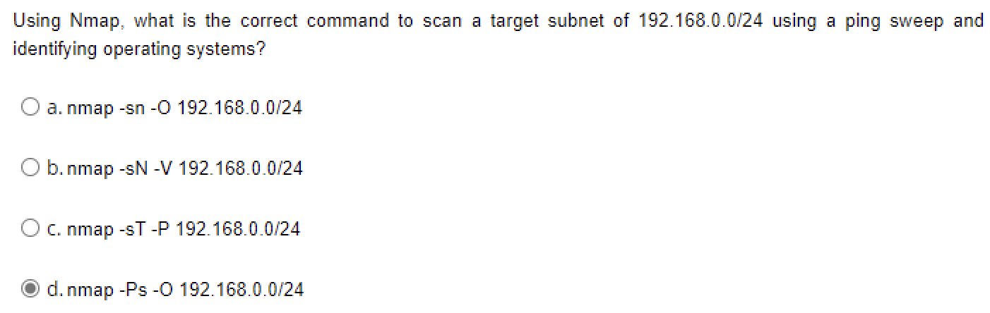  Using Nmap, what is the correct command to scan a target