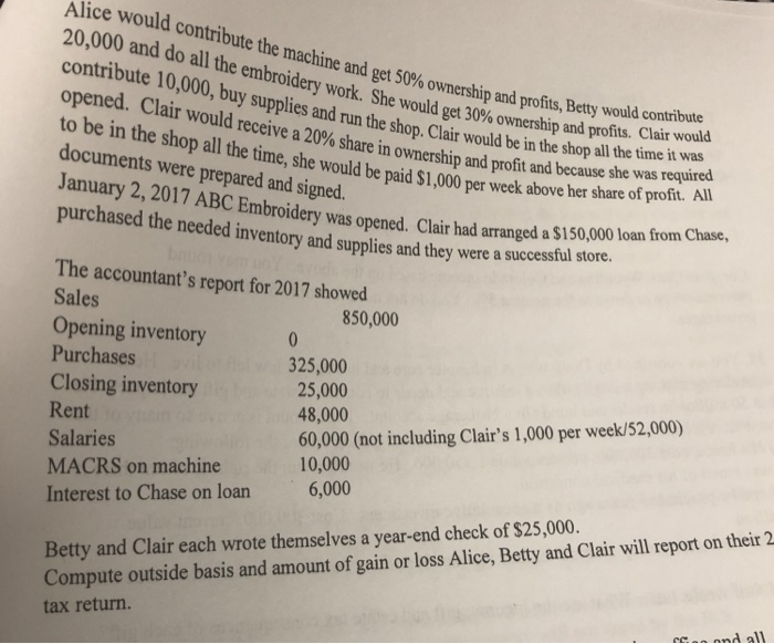 Facts: In 2016 Alice bought a very expensive embroidering machine and opened