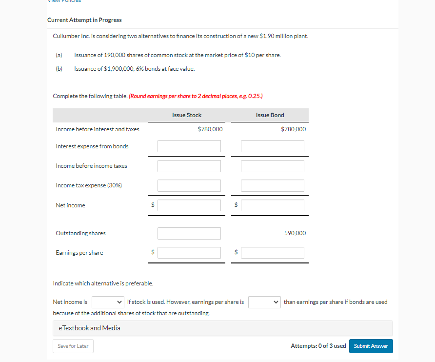  Current Attempt in Progress Cullumber Inc. is considering two alternatives to