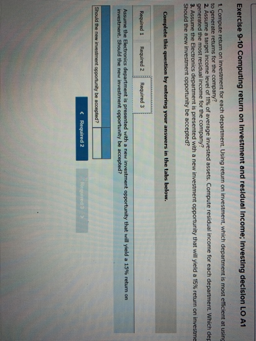 level of 11% o average invested assets. Compute residual income for each