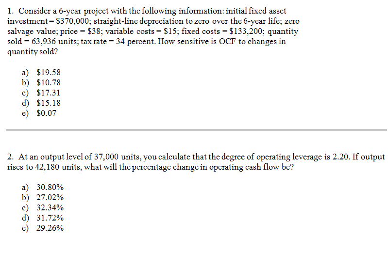 Please show ALL work... 1. Consider a 6-year project with the