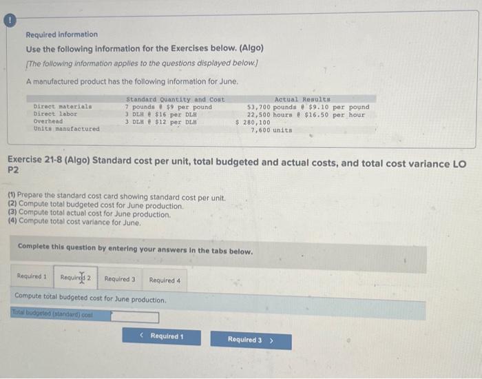 information for the Exercises below. (Algo) [The following information applies to the