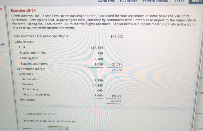 CALCULATOR FULL SCREEN PRINTER VERSION BACK NEXT S udy Exercise 19-04