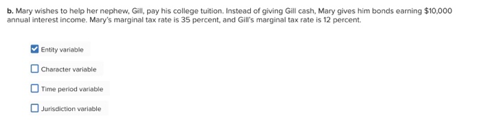 of the following scenarios, indicate which of the four basic tax planning