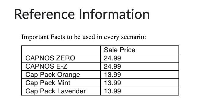  Reference Information Important Facts to be used in every scenario: Margin