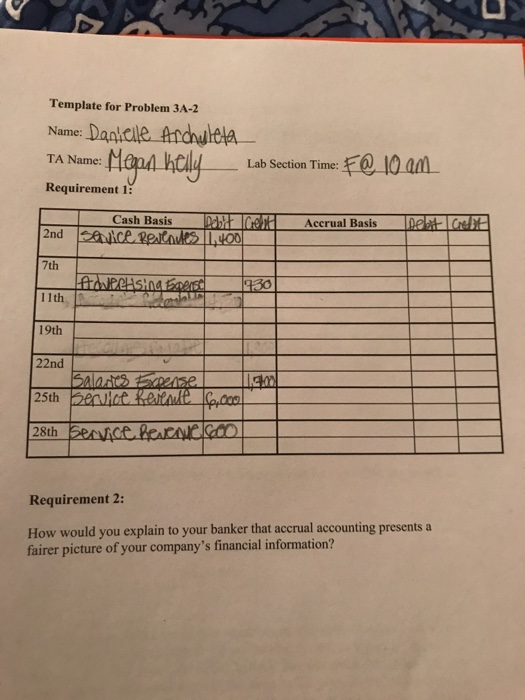 cash basis accounting and then under accrual basis accounting. What would be