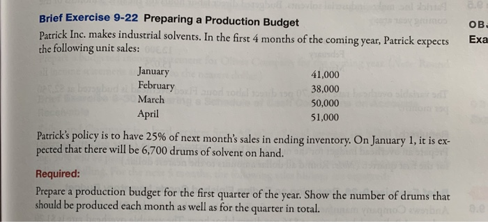  Exa Brief Exercise 9-22 Preparing a Production Budget Patrick Inc. makes