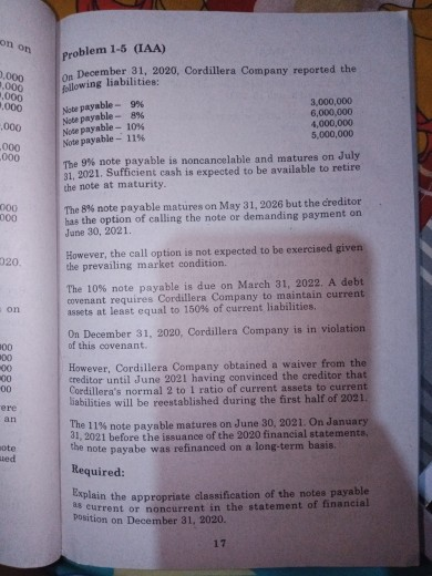  Explain the Classification of the Notes Payable as Current and Non