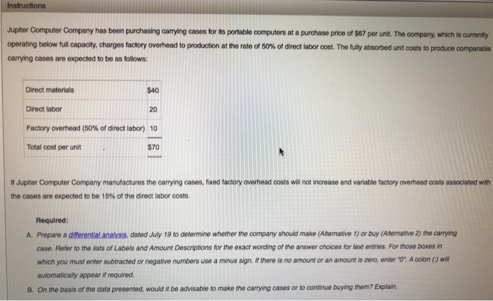  Instructions Jupiter Computer Company has been purchasing carrying cases for its