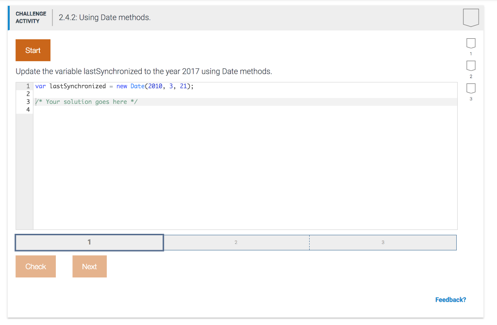 CHAIVTEN2.42: Using Date methods. ACTIVITY Start Update the variable lastSynchronized to