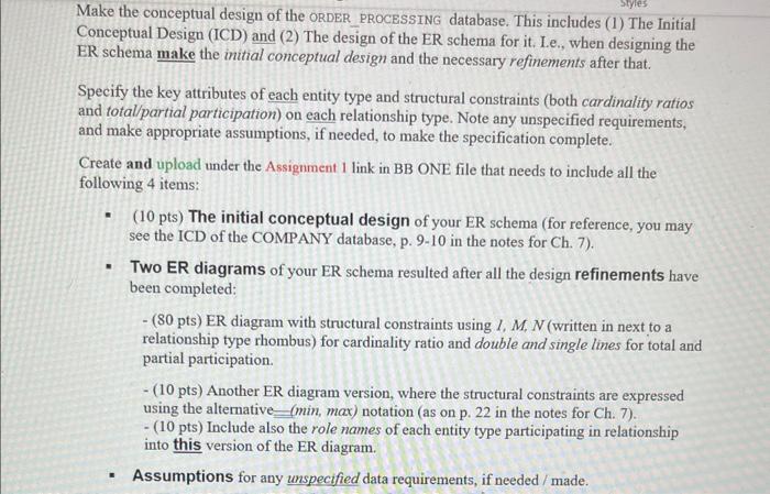 set of data requirements for an ORDER_PROCESSING COMPANY in which orders for