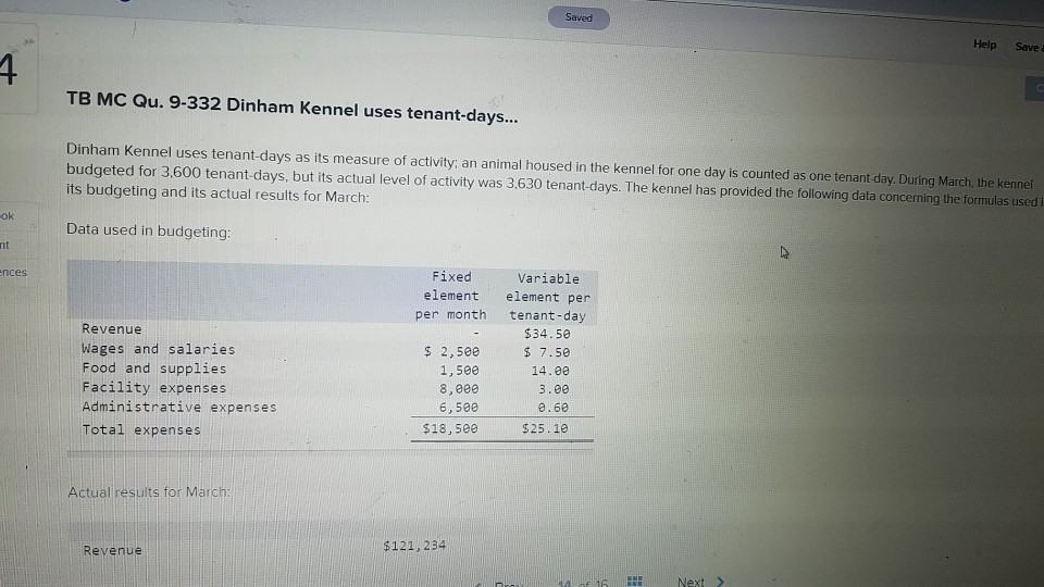  Saved Help Save TB MC Qu. 9-332 Dinham Kennel uses tenant-days...