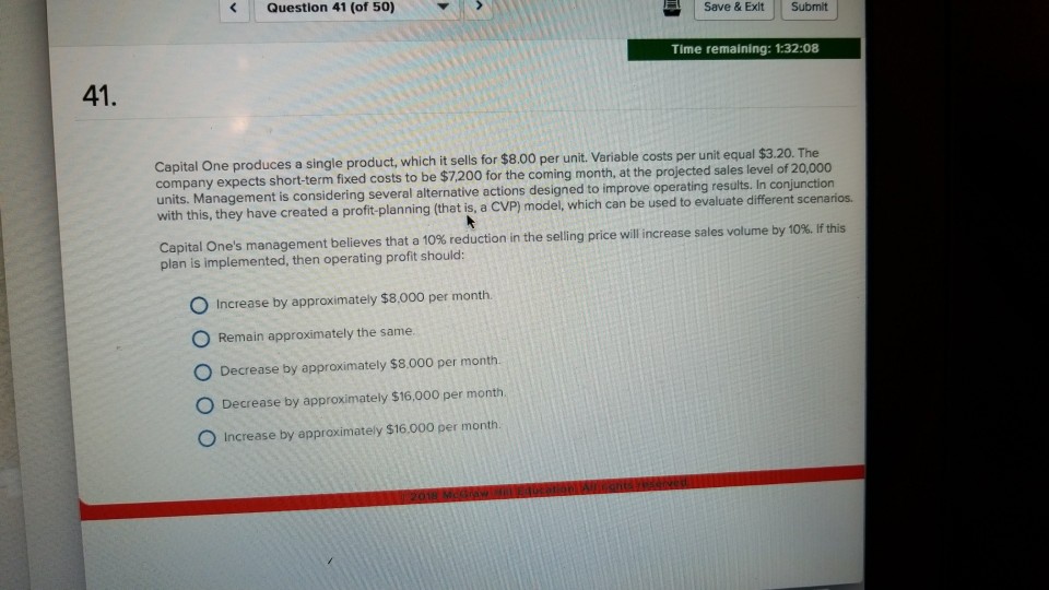  Question 41 (of 50) Save & Exit | | Submit Time