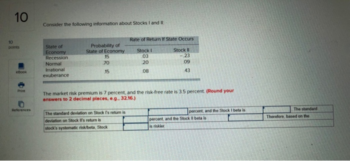 Please show work Consider the following information about Stocks I and II