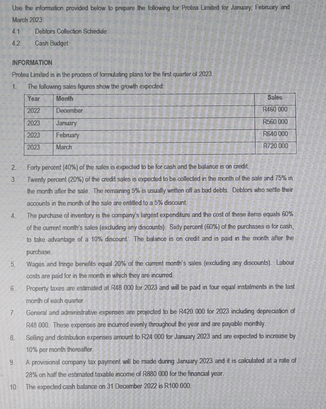  Use the information provided below to prepare the following for Protea