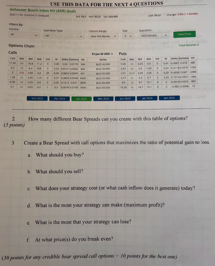 PLEASE SHOW ALL WORK!!! 2 How many different Bear Spreads can