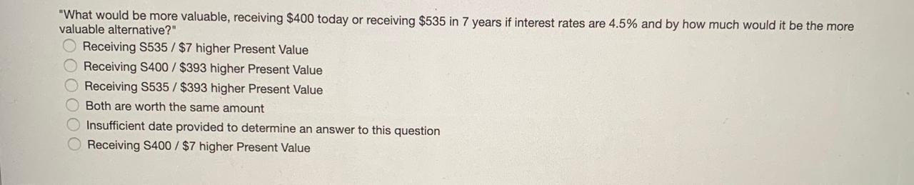  "What would be more valuable, receiving $400 today or receiving $535