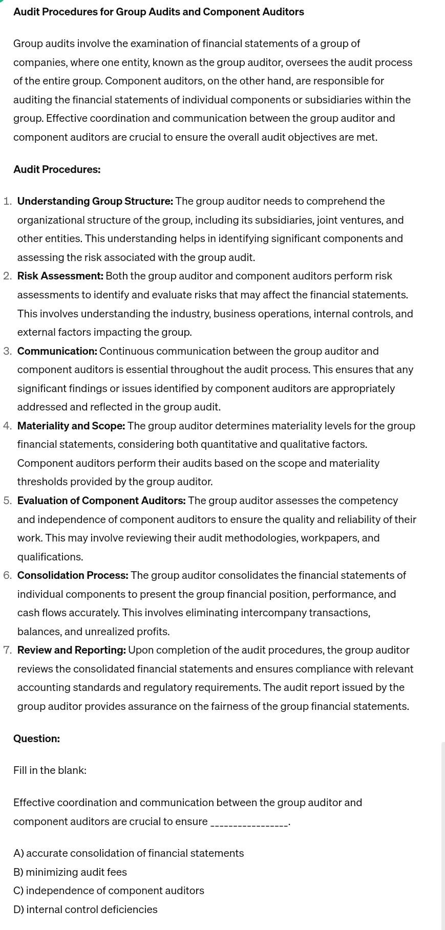  Audit Procedures for Group Audits and Component Auditors Group audits involve
