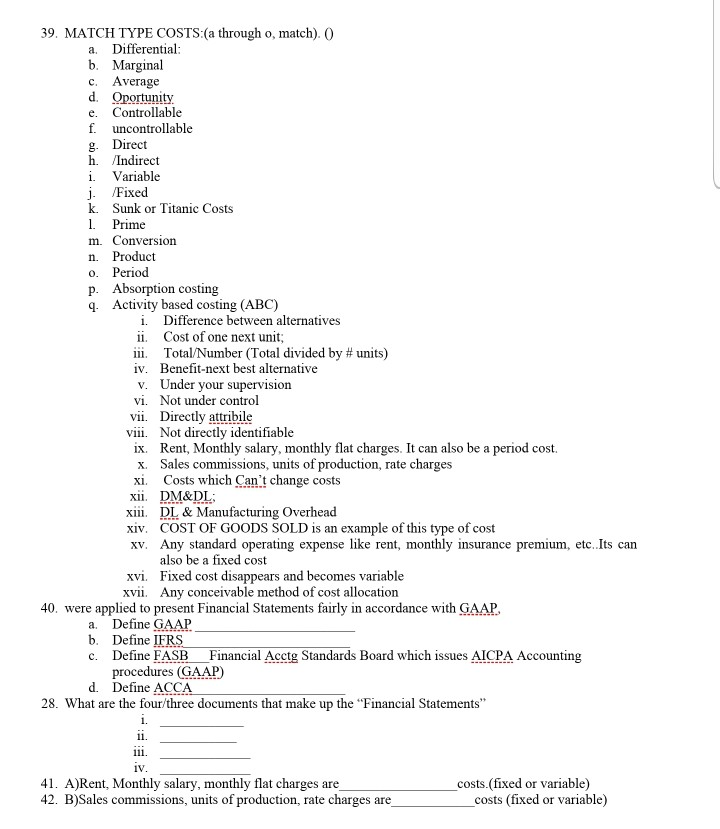  answer matching 39 answer fill in the gap 40 answer fill