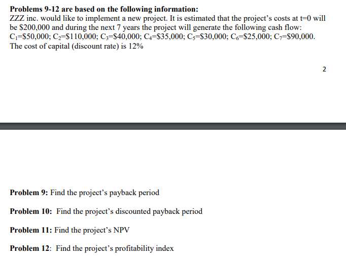  Please show work for all problems please Problems 9-12 are based