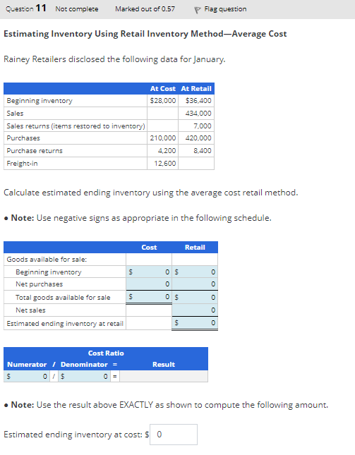  Estimating Inventory Using Retail Inventory Method-Average Cost Rainey Retailers disclosed the