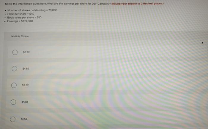  Using the information given here. what are the earnings per share