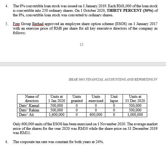 for the years ended 31 December 2019 and 2020. (5 Marks) Prepare