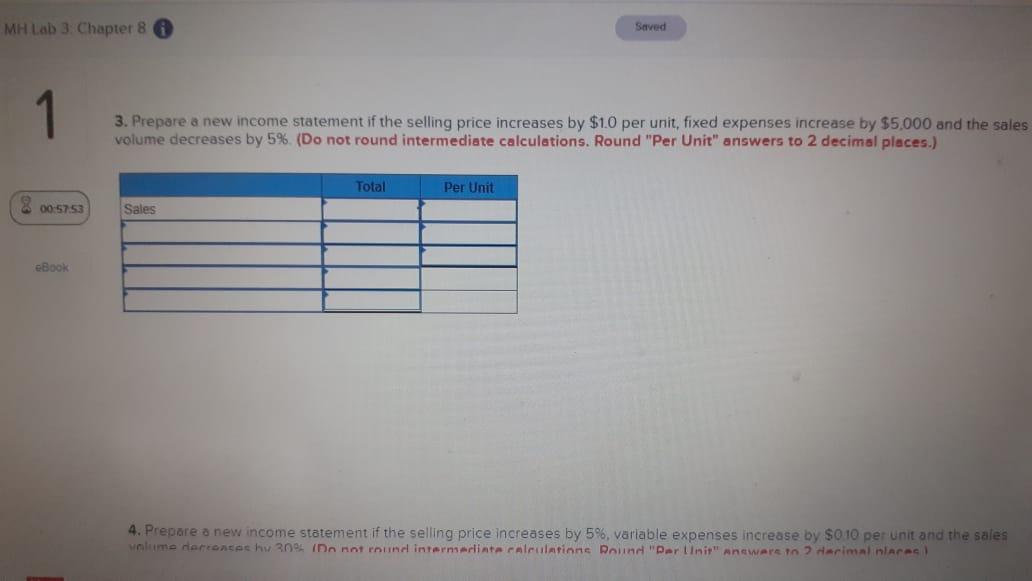 income statement if the selling price decreases by $3.0 per unit, and
