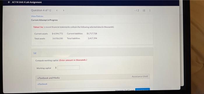  AC116 Unit 4 Lab Assignment Question 4 of 12 ( View