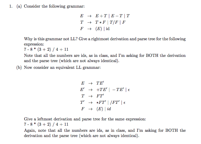 PART B PLEASE. 1. (a) Consider the following grammar: E + E+TE-TT