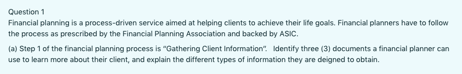 please quick I have 1 hour to submit Question 1 Financial planning