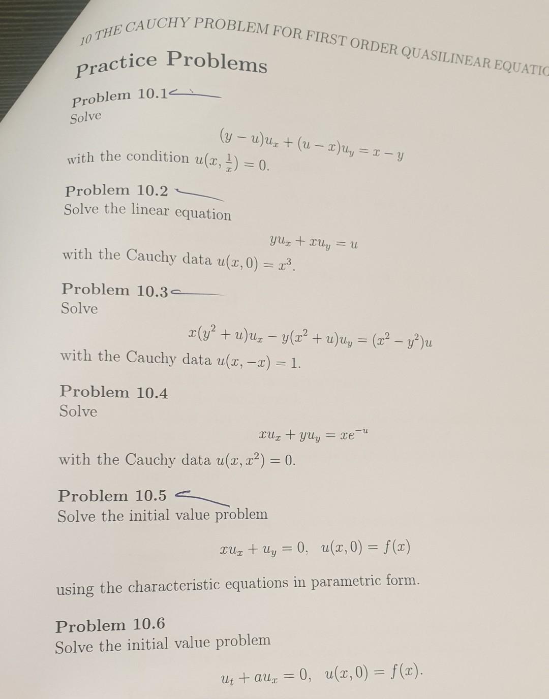  solve 10.1, 10.2 , 10.5 10 THE CAUCHY PROBLEM FOR FIRST