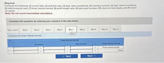 ratio, (7) times interest earned, (8) profit margin ratio, (9) total asset