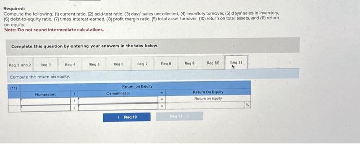 Compute the following: (1) current ratio, (2) acid-test ratio, (3) days' sales