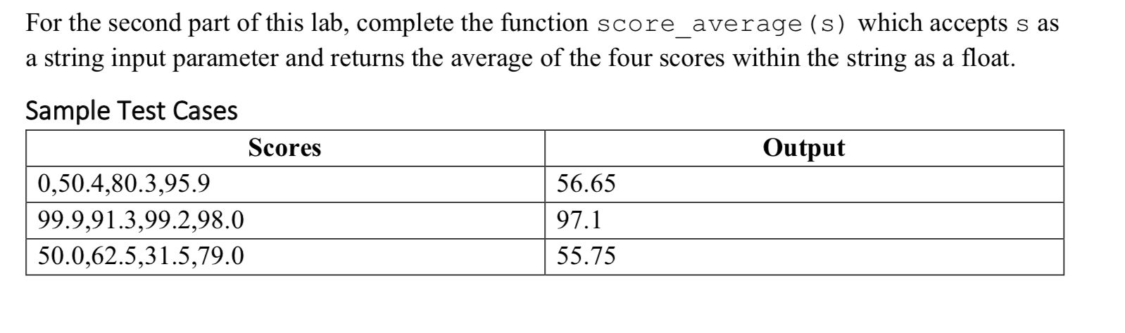 def score_average(s): """ (str) -> float Given s, a string representation of