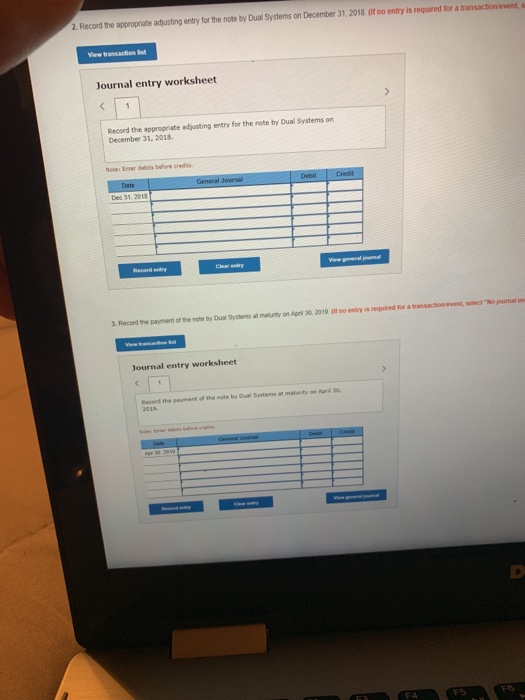  2. Record the appropriate adjusting entry for the note by Dual