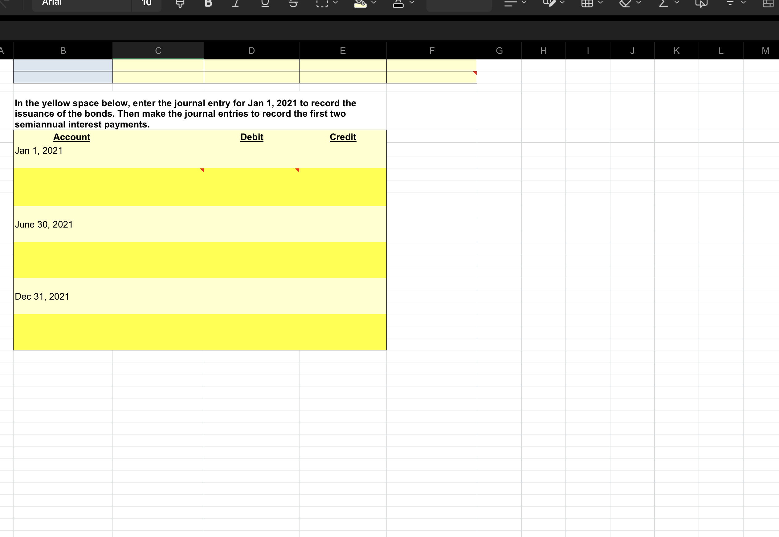 -- January 1, 2021, to record the issuance of the bonds; --