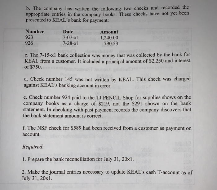 of this section of the text.) KEAL Incorporated received the following bank