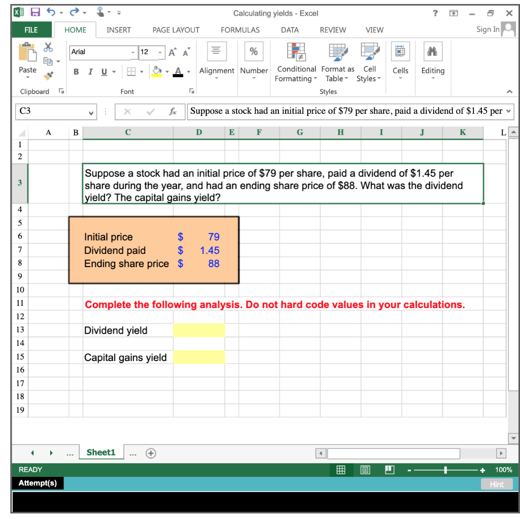  x] A Calculating yields - Excel ? 5 FILE HOME INSERT