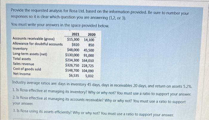  Provide the requested analysis for Rosa Ltd. based on the information