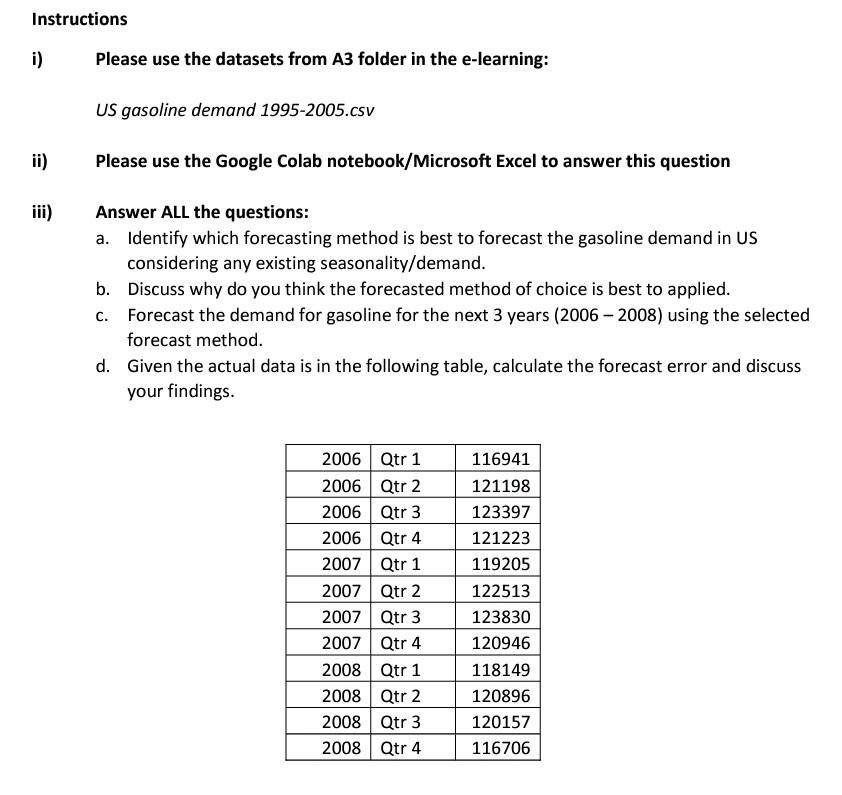  Instructions i) Please use the datasets from A3 folder in the