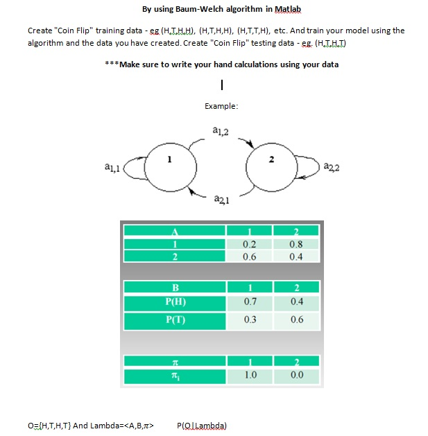 By using Baum-Welch algorithm in Matlab Create "Coin Flip" training data