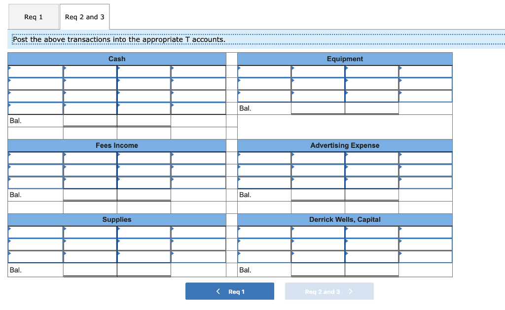 transactions for the business follow. 1. Derrick invested $85,000 cash in the