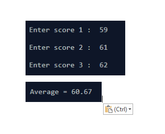 Write C++ program to calculate average for three different students scores in