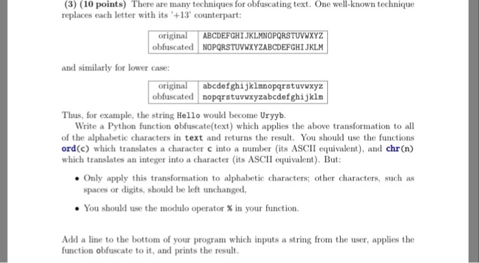 (3) (10 points) There are many techniques for obfuscating text. One