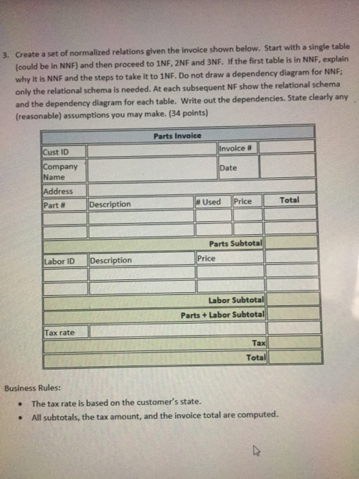  3. Create a set of normalized relations given the invoice shown